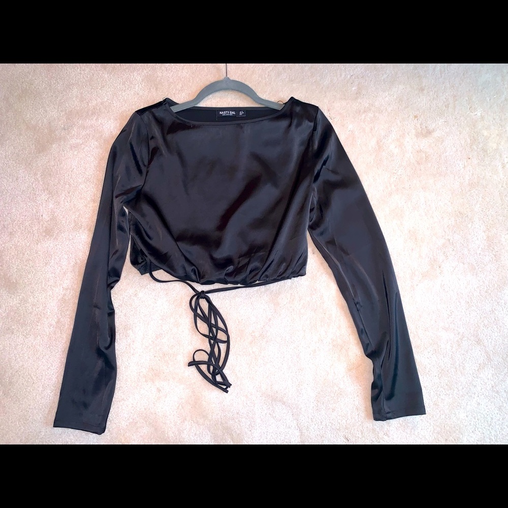 Nasty Gal Black Long-sleeve Cropped Top Size Small